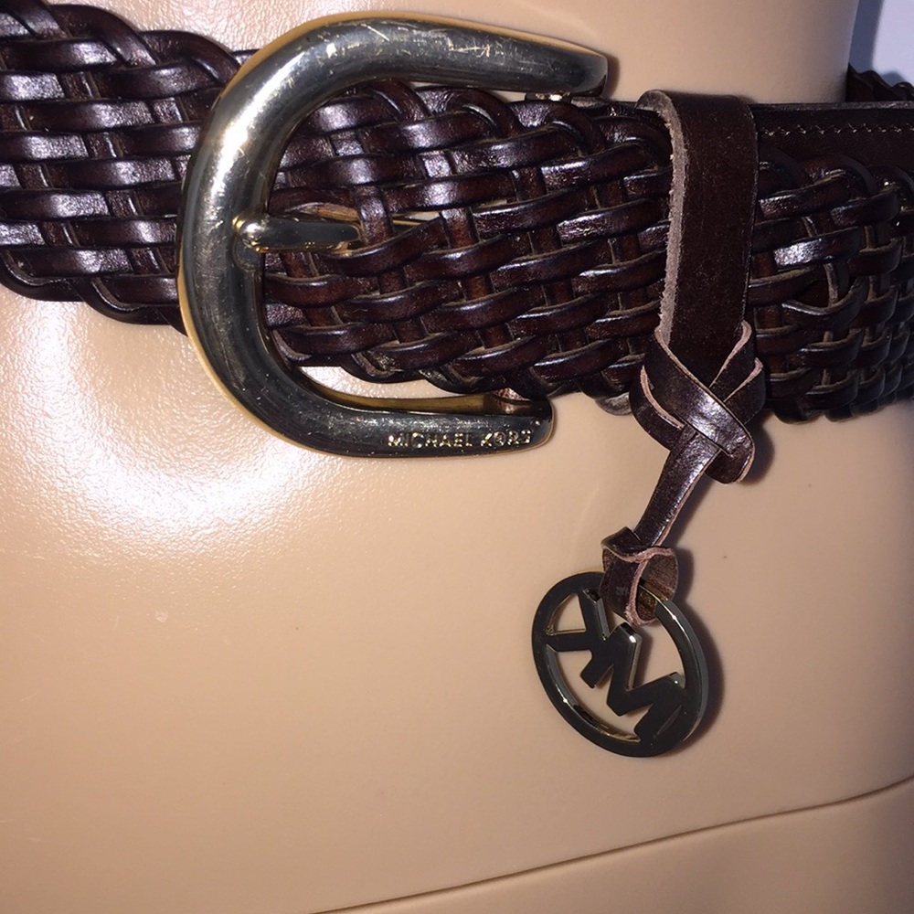 Michael Kors leather mesh belt small gold tone